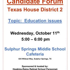 A Candidate Forum For House District 2 Candidates Will be Held October 11, 2023
