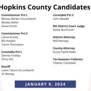 The Next Hopkins County Candidate Meet and Greet will be held January 9, 2024