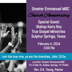 Greater Emmanuel MBC Celebrates Church Anniversary February 4, 2024