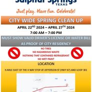 Sulphur Springs Spring Cleanup 2024 Scheduled for April 22nd Through the 27th