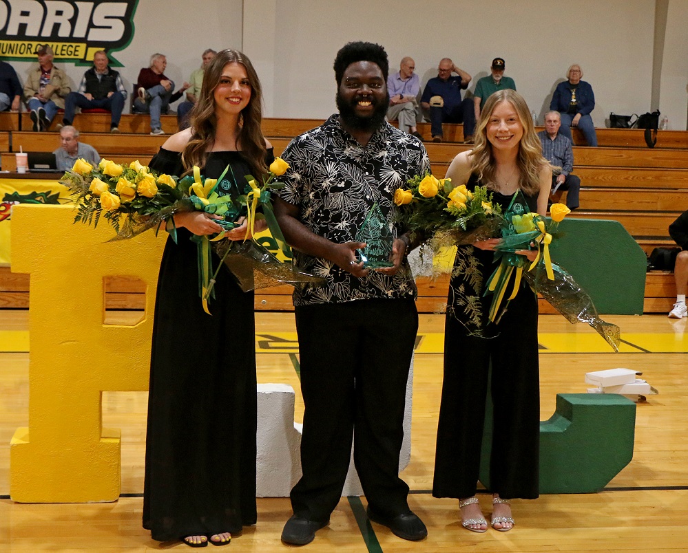 Shown from left are 2024 Miss PJC Grace Pippin, Mr. PJC Dewitt Brookins, and Miss PJC Caydence Gonzalez. Pippin and Gonzalez tied in voting, the first time this has ever happened.