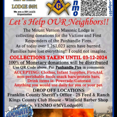 Mt. Vernon Masonic Lodge is Collecting for Victims and First Responders of the Panhandle Fires