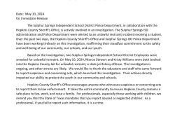 Two SSISD Employees Arrested for Abuse of Student