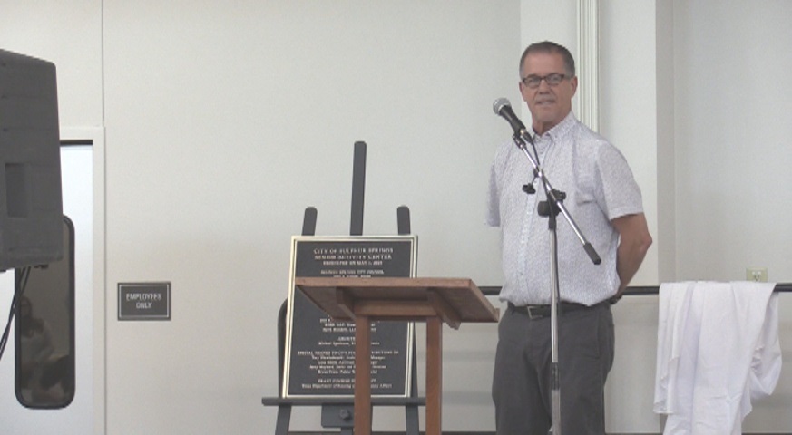 John Sellers and plaque New Sr Center Ribbon Cutting