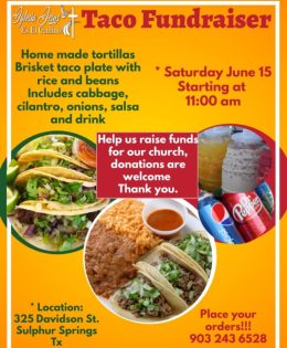 Taco Plates on Sale Saturday in Sulphur Springs