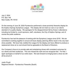 Pyrotecnico Takes Blame For Sulphur Springs Fireworks Failure