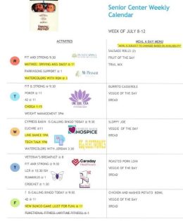 Sulphur Springs Senior Activity Center Events for July 8
