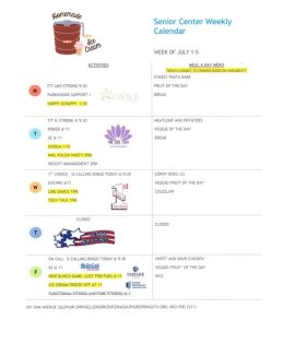 Sulphur Springs Senior Activity Center Events for July