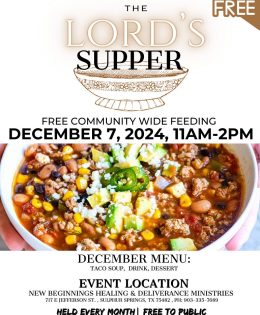 New Beginnings Healing and Deliverance Ministries Announces Two Upcoming Meal Opportunities