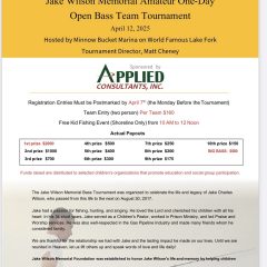 8th Annual Jake Wilson Memorial Bass Tournament to be Held April 12th