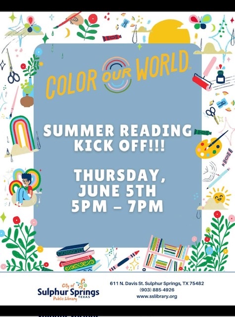 Sulphur Springs Public Library Summer Reading Kick Off June 5th