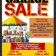Taco Plate and Garage Sale This Weekend