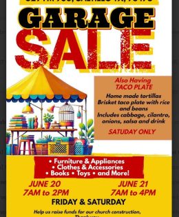 Taco Plate and Garage Sale This Weekend