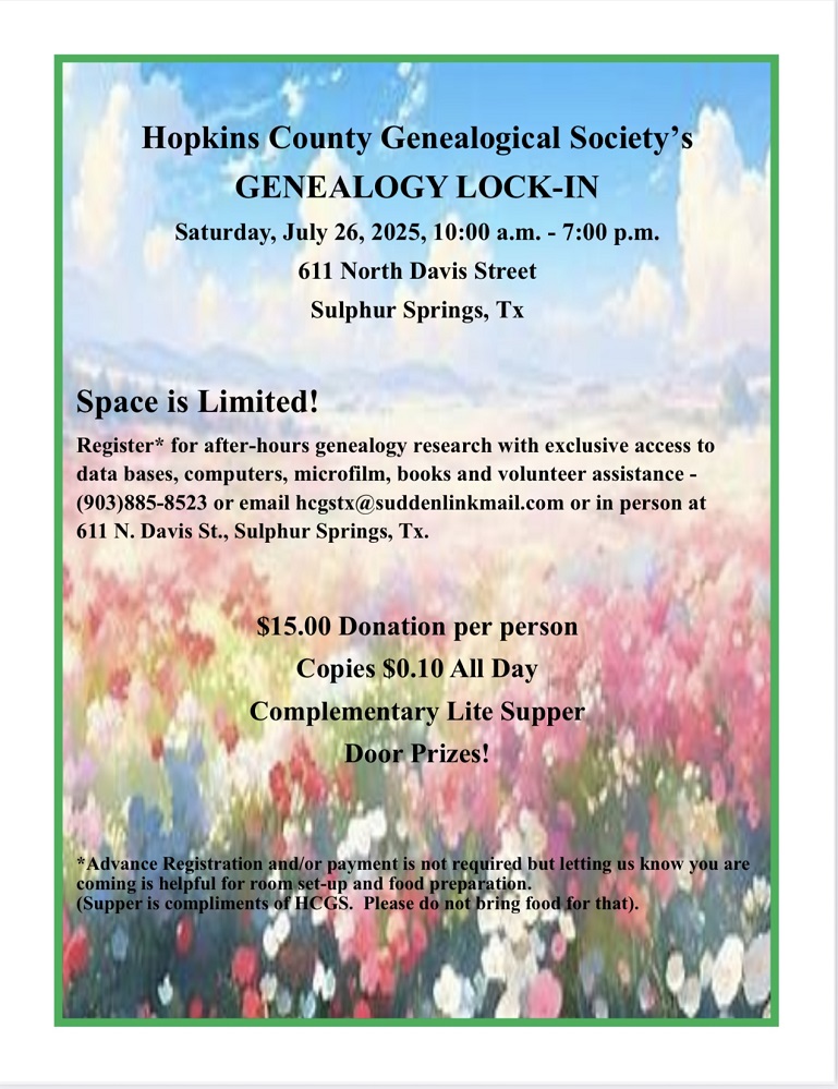 HCGS Genealogy Lock In 7-26-25