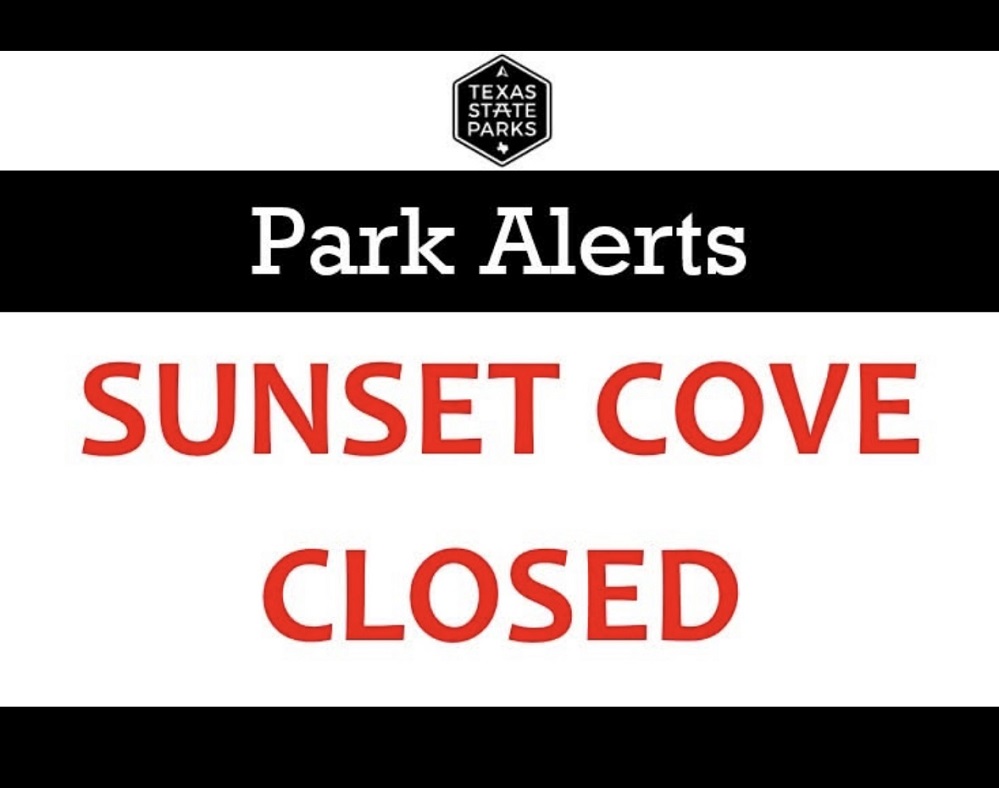 Park Alerts Sunset Cove Closed at Cooper State Park sign July 2025