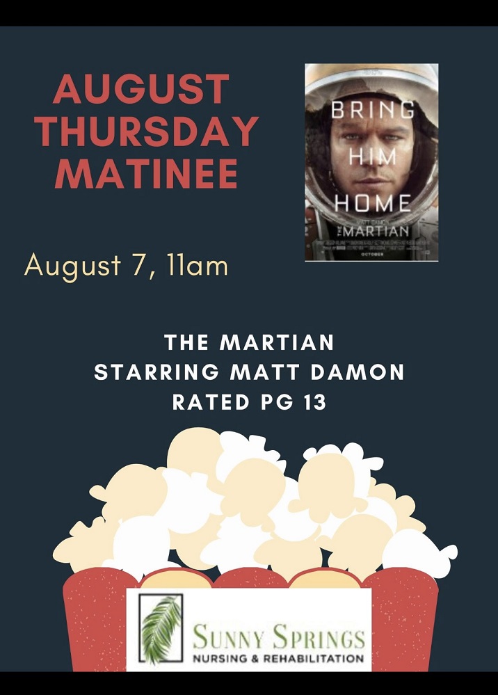 Sulphur Springs Senior Citizens Activity Center August Matinee The Martian August 7 2025