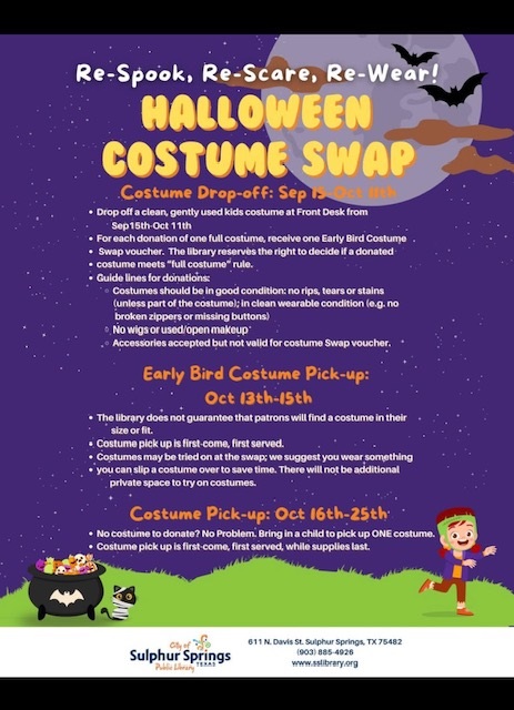 Sulphur Springs Public Library Halloween Costume Swap 2025