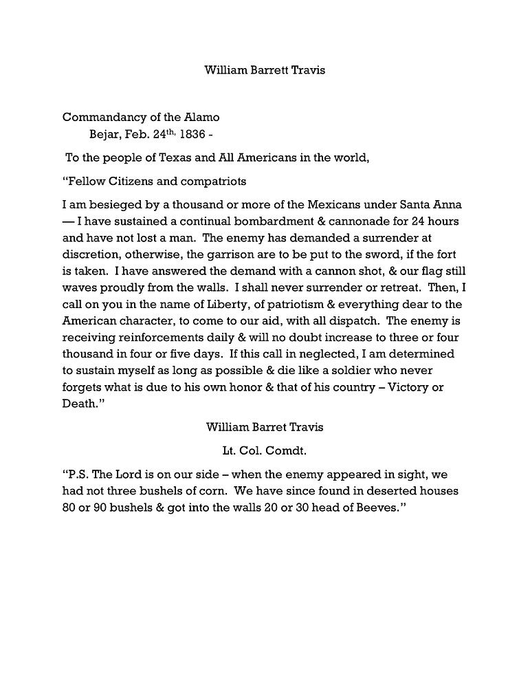 William Barrett Travis s The Alamo Letter document