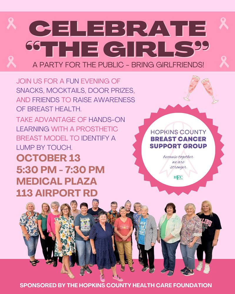 Hopkins County Health Care Foundation Breast Cancer Support Group Party for the Public October 13 2025