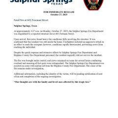 Morning Fire Claims Life of Sulphur Springs Resident