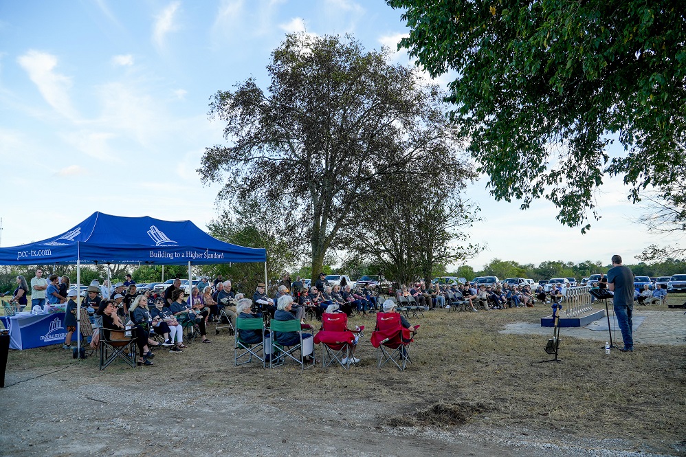 Grace Methodist Church ground breaking group with tent October 2025