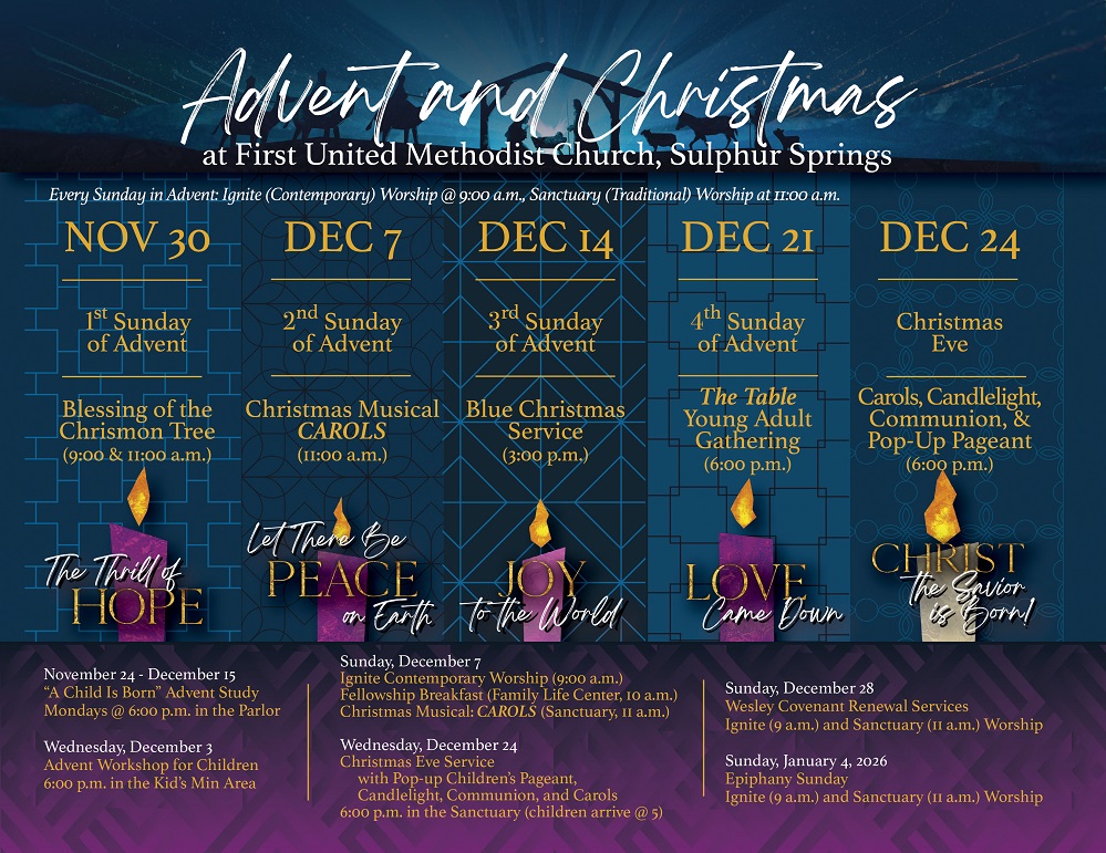Advent and Christmas at First United Methodist Church in Sulphur Springs Texas