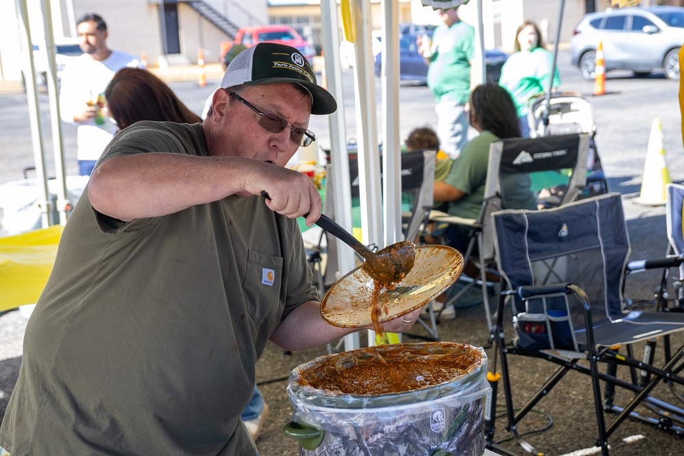 A tie for first place in the chili cookoff between Team Pyro and Team SS Where Dragons Bring the Heat Paris Junior College November 2025