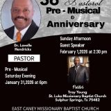 East Caney Missionary Baptist Church of Sulphur Springs to Hold Their 36th Pastoral Pre-Musical and Anniversary Observance February 1st