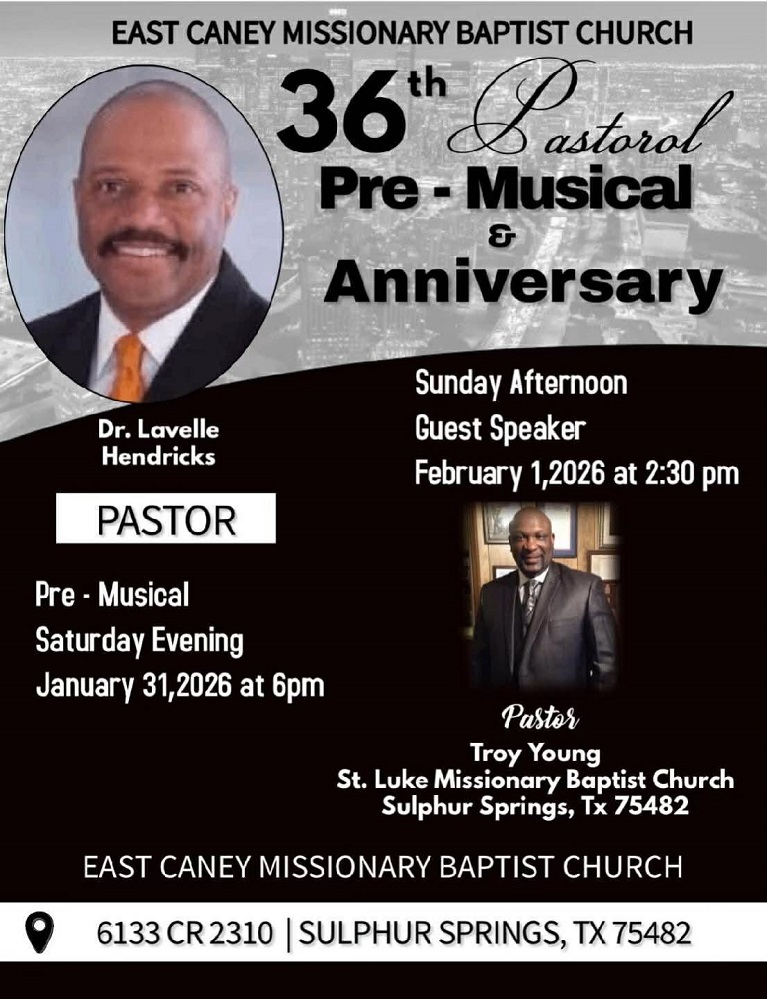 East Caney Missionary Baptist Church 36th Pastoral Anniversary February 1 2026 hendricksfly