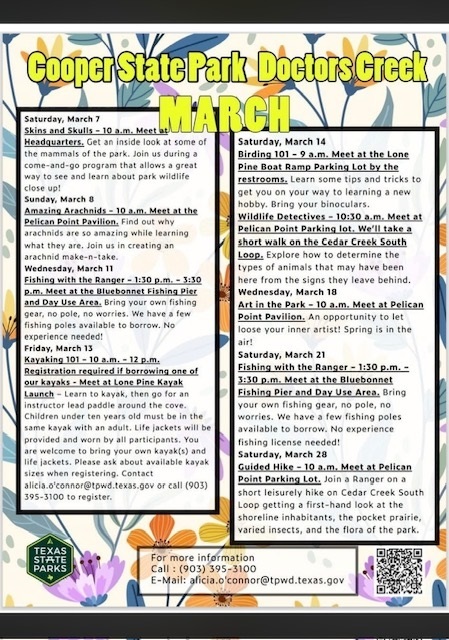 Cooper State Park Doctors Creek March 2026 Activities