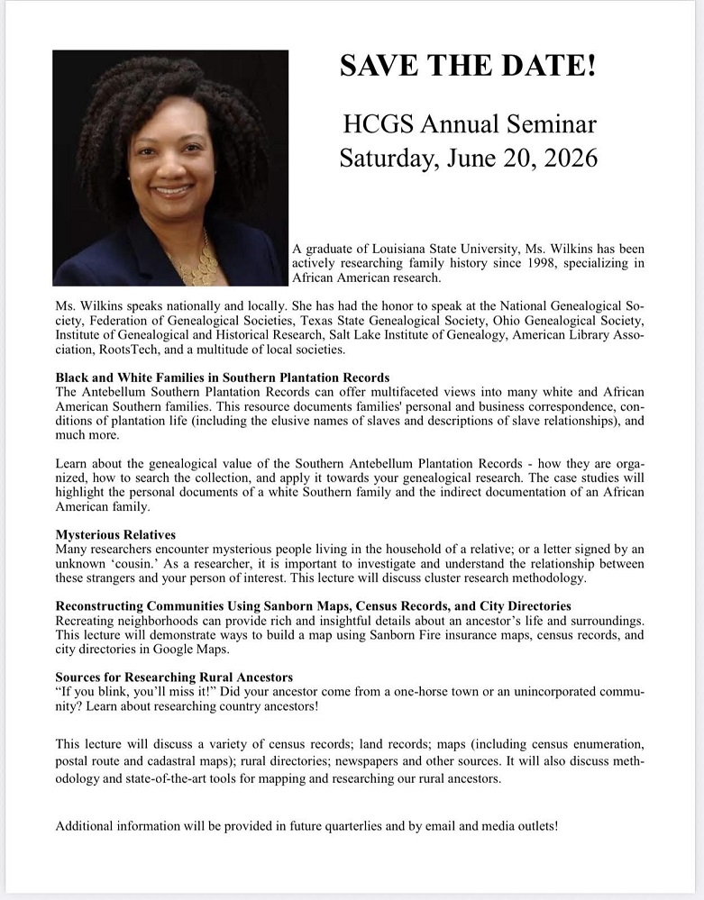 Hopkins County Genealogical Society Annual Seminar June 20 2026