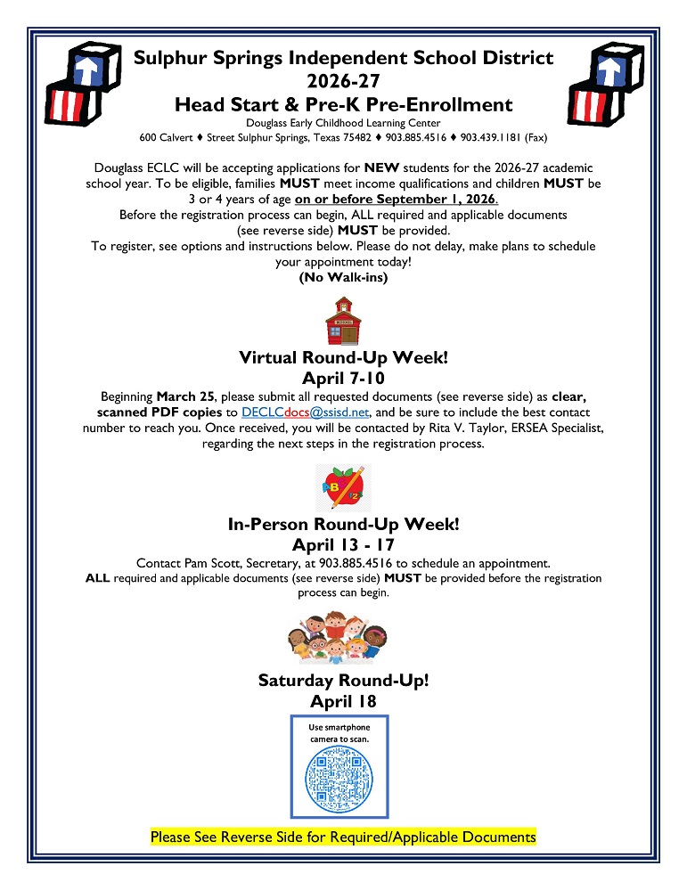 2026-27 SSISD Head Start & PreK Registration Round-up