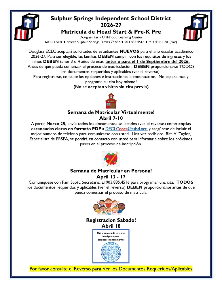 2026-27 SSISD Head Start & PreK Registration Round-up