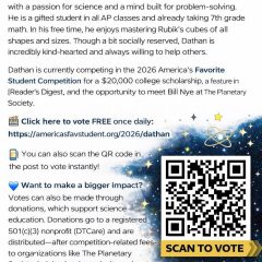 Local 6th Grade Student Dathan is Competing for a Scholarship and Needs Your Help