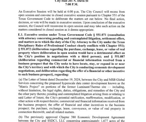 Busy Agenda Planned for Next Sulphur Springs Council Meeting