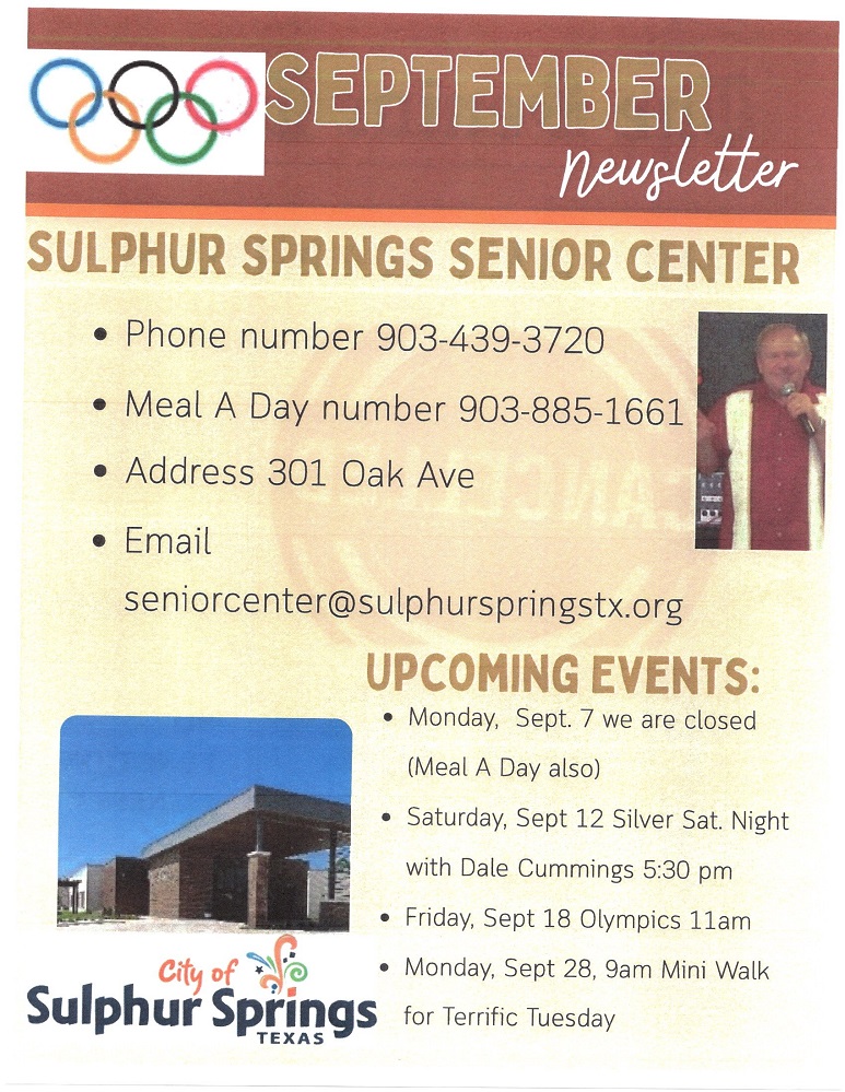 Sulphur Springs Senior Citizens Activity Center September 2026 Newsletter Cover August 19 2026