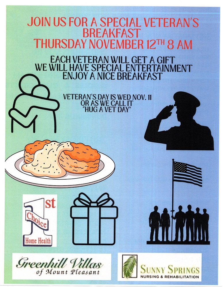 Special Veterans Breakfast at Sulphur Springs Senior Center November 12 2026